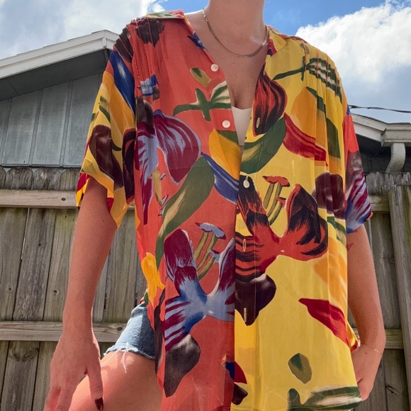 SHEER BEADED BUTTON DOWN - Picture 1 of 3